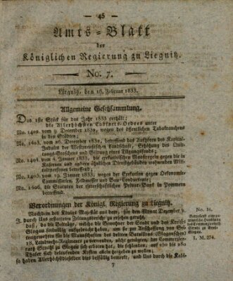 Amts-Blatt der Preußischen Regierung zu Liegnitz Samstag 16. Februar 1833