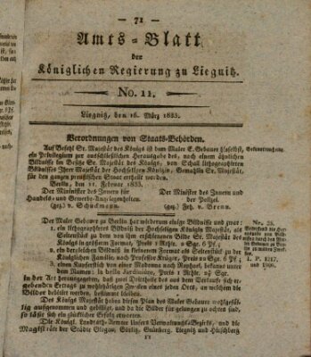 Amts-Blatt der Preußischen Regierung zu Liegnitz Samstag 16. März 1833