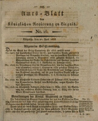 Amts-Blatt der Preußischen Regierung zu Liegnitz Samstag 20. April 1833