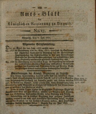 Amts-Blatt der Preußischen Regierung zu Liegnitz Samstag 6. Juli 1833