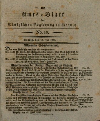 Amts-Blatt der Preußischen Regierung zu Liegnitz Samstag 13. Juli 1833