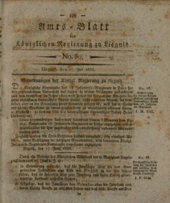 Amts-Blatt der Preußischen Regierung zu Liegnitz Samstag 27. Juli 1833