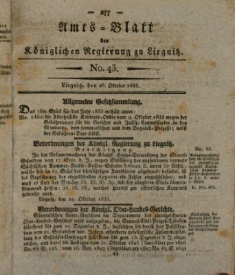 Amts-Blatt der Preußischen Regierung zu Liegnitz Samstag 26. Oktober 1833