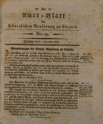 Amts-Blatt der Preußischen Regierung zu Liegnitz Samstag 7. Dezember 1833