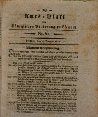 Amts-Blatt der Preußischen Regierung zu Liegnitz Samstag 14. Dezember 1833