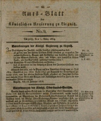 Amts-Blatt der Preußischen Regierung zu Liegnitz Samstag 1. März 1834