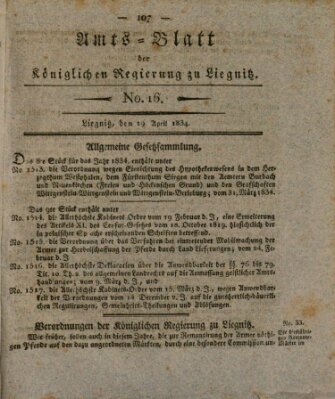 Amts-Blatt der Preußischen Regierung zu Liegnitz Samstag 19. April 1834