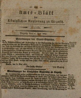 Amts-Blatt der Preußischen Regierung zu Liegnitz Samstag 21. Juni 1834