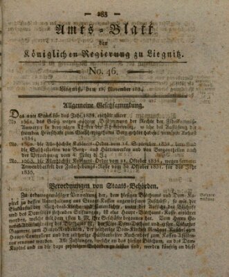 Amts-Blatt der Preußischen Regierung zu Liegnitz Samstag 15. November 1834