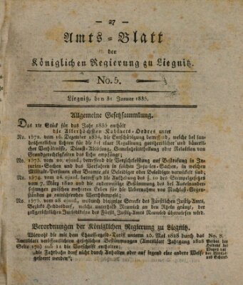 Amts-Blatt der Preußischen Regierung zu Liegnitz Samstag 31. Januar 1835