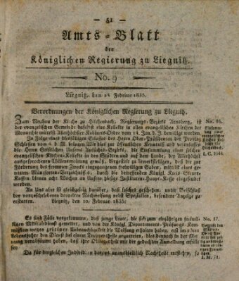 Amts-Blatt der Preußischen Regierung zu Liegnitz Samstag 28. Februar 1835