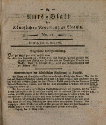 Amts-Blatt der Preußischen Regierung zu Liegnitz Samstag 21. März 1835