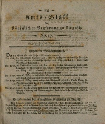 Amts-Blatt der Preußischen Regierung zu Liegnitz Samstag 25. April 1835