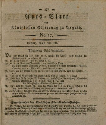 Amts-Blatt der Preußischen Regierung zu Liegnitz Samstag 4. Juli 1835