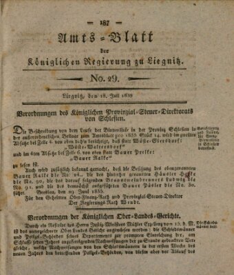 Amts-Blatt der Preußischen Regierung zu Liegnitz Samstag 18. Juli 1835