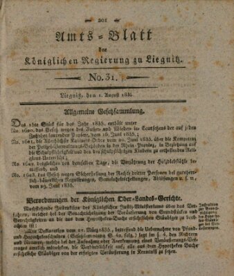 Amts-Blatt der Preußischen Regierung zu Liegnitz Samstag 1. August 1835