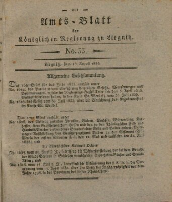 Amts-Blatt der Preußischen Regierung zu Liegnitz Samstag 15. August 1835