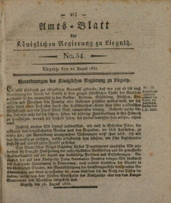 Amts-Blatt der Preußischen Regierung zu Liegnitz Samstag 22. August 1835