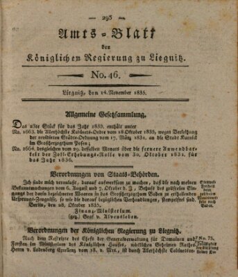 Amts-Blatt der Preußischen Regierung zu Liegnitz Samstag 14. November 1835