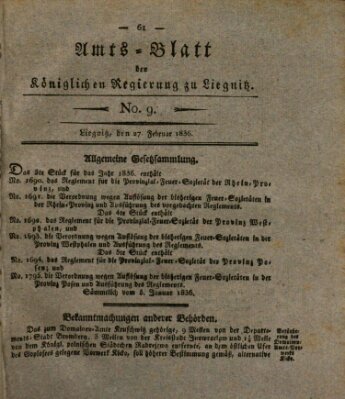 Amts-Blatt der Preußischen Regierung zu Liegnitz Samstag 27. Februar 1836