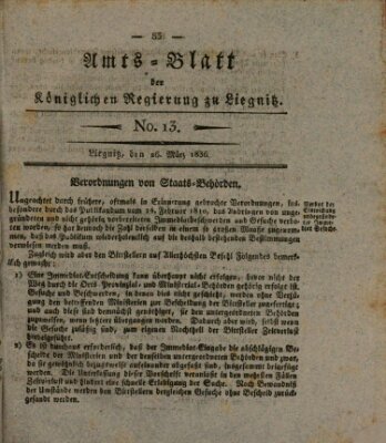 Amts-Blatt der Preußischen Regierung zu Liegnitz Samstag 26. März 1836