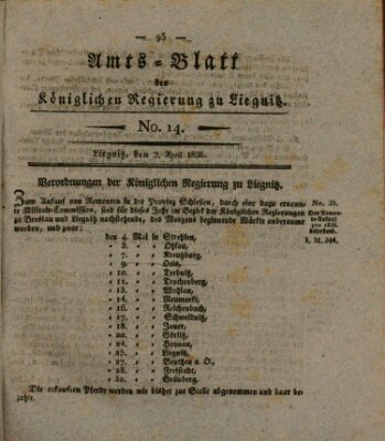 Amts-Blatt der Preußischen Regierung zu Liegnitz Samstag 2. April 1836