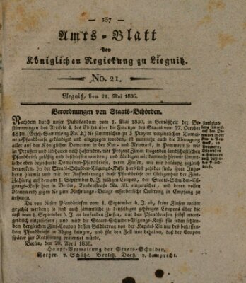 Amts-Blatt der Preußischen Regierung zu Liegnitz Samstag 21. Mai 1836