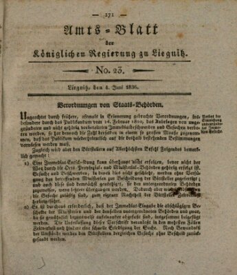 Amts-Blatt der Preußischen Regierung zu Liegnitz Samstag 4. Juni 1836