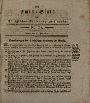 Amts-Blatt der Preußischen Regierung zu Liegnitz Samstag 30. Juli 1836