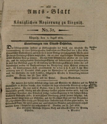 Amts-Blatt der Preußischen Regierung zu Liegnitz Samstag 6. August 1836