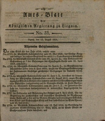 Amts-Blatt der Preußischen Regierung zu Liegnitz Samstag 13. August 1836