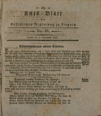 Amts-Blatt der Preußischen Regierung zu Liegnitz Samstag 3. September 1836