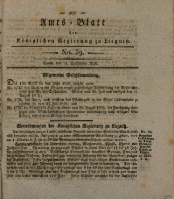 Amts-Blatt der Preußischen Regierung zu Liegnitz Samstag 24. September 1836