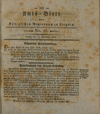 Amts-Blatt der Preußischen Regierung zu Liegnitz Samstag 12. November 1836