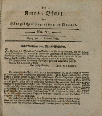 Amts-Blatt der Preußischen Regierung zu Liegnitz Samstag 17. Dezember 1836