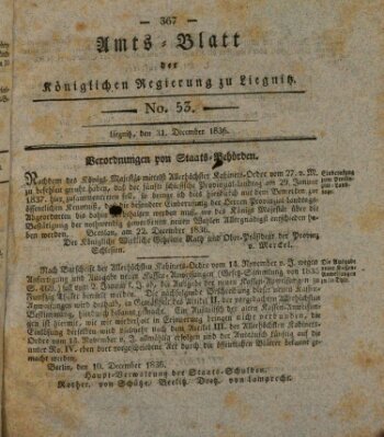 Amts-Blatt der Preußischen Regierung zu Liegnitz Samstag 31. Dezember 1836