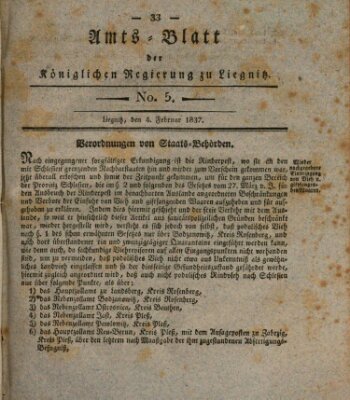 Amts-Blatt der Preußischen Regierung zu Liegnitz Samstag 4. Februar 1837