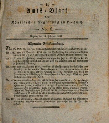 Amts-Blatt der Preußischen Regierung zu Liegnitz Samstag 11. Februar 1837