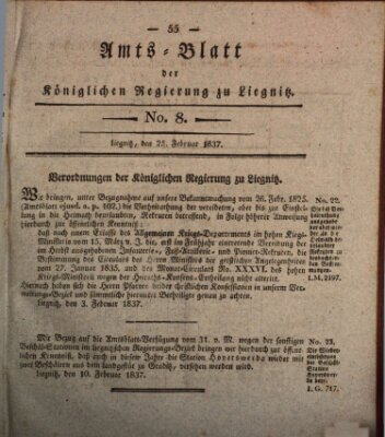 Amts-Blatt der Preußischen Regierung zu Liegnitz Samstag 25. Februar 1837