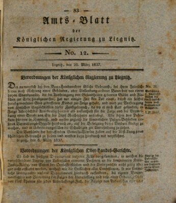 Amts-Blatt der Preußischen Regierung zu Liegnitz Samstag 25. März 1837