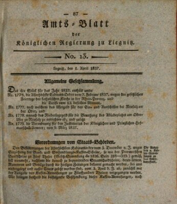 Amts-Blatt der Preußischen Regierung zu Liegnitz Samstag 1. April 1837