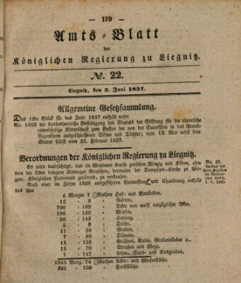 Amts-Blatt der Preußischen Regierung zu Liegnitz Samstag 3. Juni 1837