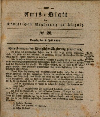 Amts-Blatt der Preußischen Regierung zu Liegnitz Samstag 1. Juli 1837