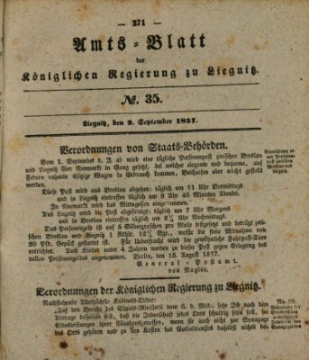 Amts-Blatt der Preußischen Regierung zu Liegnitz Samstag 2. September 1837