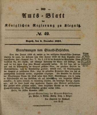 Amts-Blatt der Preußischen Regierung zu Liegnitz Samstag 9. Dezember 1837