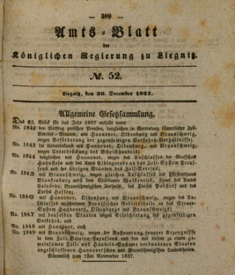 Amts-Blatt der Preußischen Regierung zu Liegnitz Saturday 30. December 1837