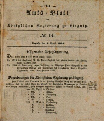 Amts-Blatt der Preußischen Regierung zu Liegnitz Samstag 7. April 1838