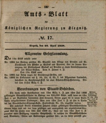 Amts-Blatt der Preußischen Regierung zu Liegnitz Samstag 28. April 1838