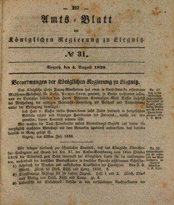 Amts-Blatt der Preußischen Regierung zu Liegnitz Samstag 4. August 1838