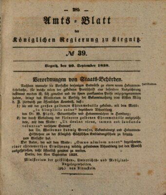 Amts-Blatt der Preußischen Regierung zu Liegnitz Samstag 29. September 1838